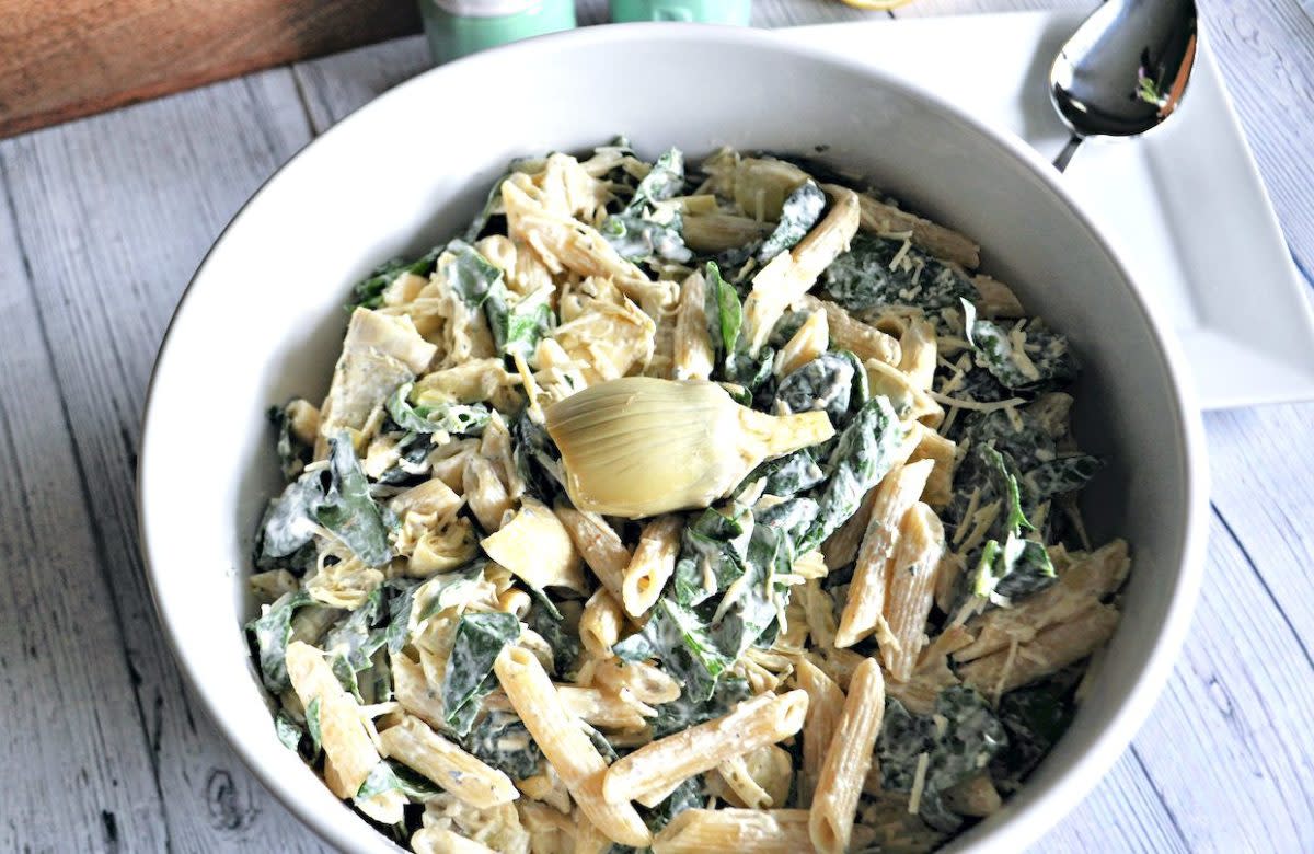 <p>Krista Marshall</p><p>This Spinach Artichoke Pasta Salad has all the flavors we love from the <a href="https://parade.com/845989/andreagleeson/15-luscious-cream-cheese-dip-recipes/" rel="nofollow noopener" target="_blank" data-ylk="slk:hot dip;elm:context_link;itc:0;sec:content-canvas" class="link rapid-noclick-resp">hot dip</a> appetizer but in a cool, creamy delicious new way.</p><p><strong>Get the recipe: <a href="/1200160/kristamarshall/spinach-artichoke-pasta-salad/" data-ylk="slk:Spinach Artichoke Pasta Salad;elm:context_link;itc:0;sec:content-canvas" class="link rapid-noclick-resp">Spinach Artichoke Pasta Salad</a></strong></p>