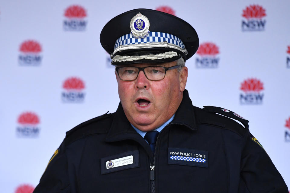 NSW Police Deputy Commissioner Gary Worboys speaking during a Covid press conference.