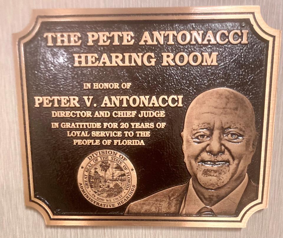 The Division of Administrative Hearings dedicated its largest hearing room for former Director and Chief Judge Peter V. Antonacci in recognition of his 20 plus years of public service in November, 2023.