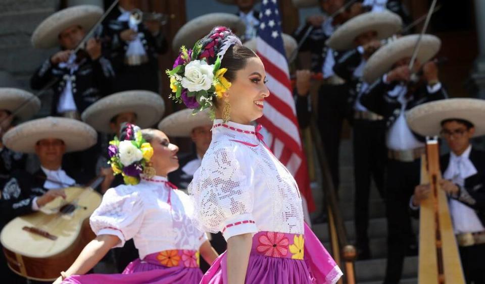 Ballet Folklórico Guadajalara performs during the Memorial Day ceremony at Courthouse Park in Madera on May 29, 2023.