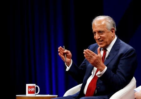 FILE PHOTO: U.S. envoy for peace in Afghanistan Zalmay Khalilzad speaks during a debate at Tolo TV channel in Kabul