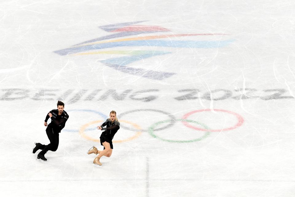 Madison Hubbell and Zachary Donohue of Team United States skate in the Rhythm Dance Team Event during the Beijing 2022 Winter Olympic Games (Getty Images)