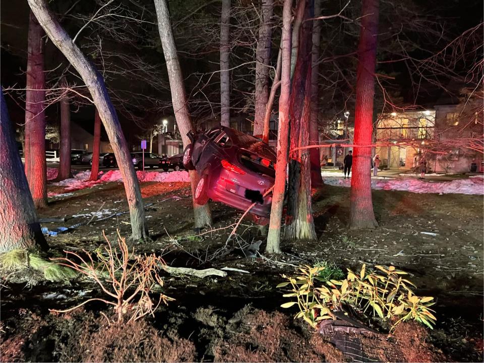 2 people were in the car at the time of the accident, said the Longmeadow Fire Department.