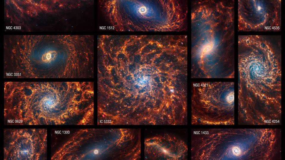 This collection of 19 face-on spiral galaxies from the James Webb Space Telescope in near- and mid-infrared light is at once overwhelming and awe-inspiring. - NASA, ESA, CSA, STScI, Janice Lee (STScI), Thomas Williams (Oxford), PHANGS Team