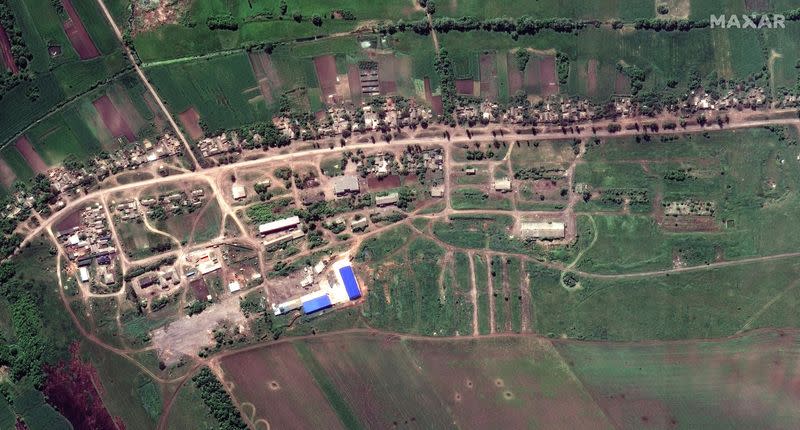 A satellite image shows troops and equipment occupying the village of Kolodyazi, north of Lyman