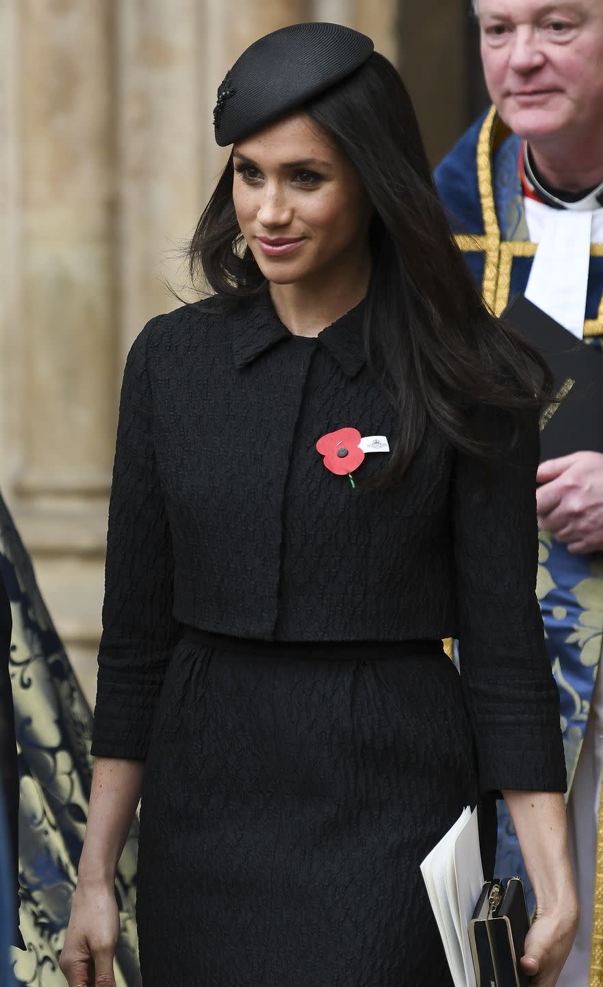 Meghan in Black With Poppy Pins