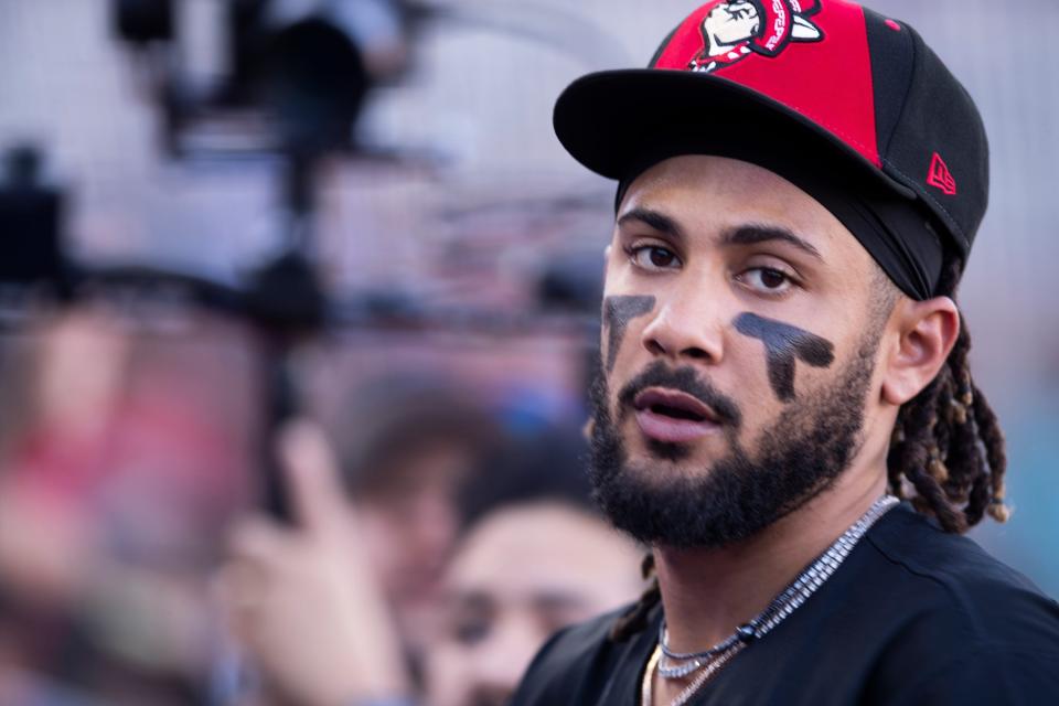 Fernando Tatis Jr. playing with the El Paso Chihuahuas on April 11.