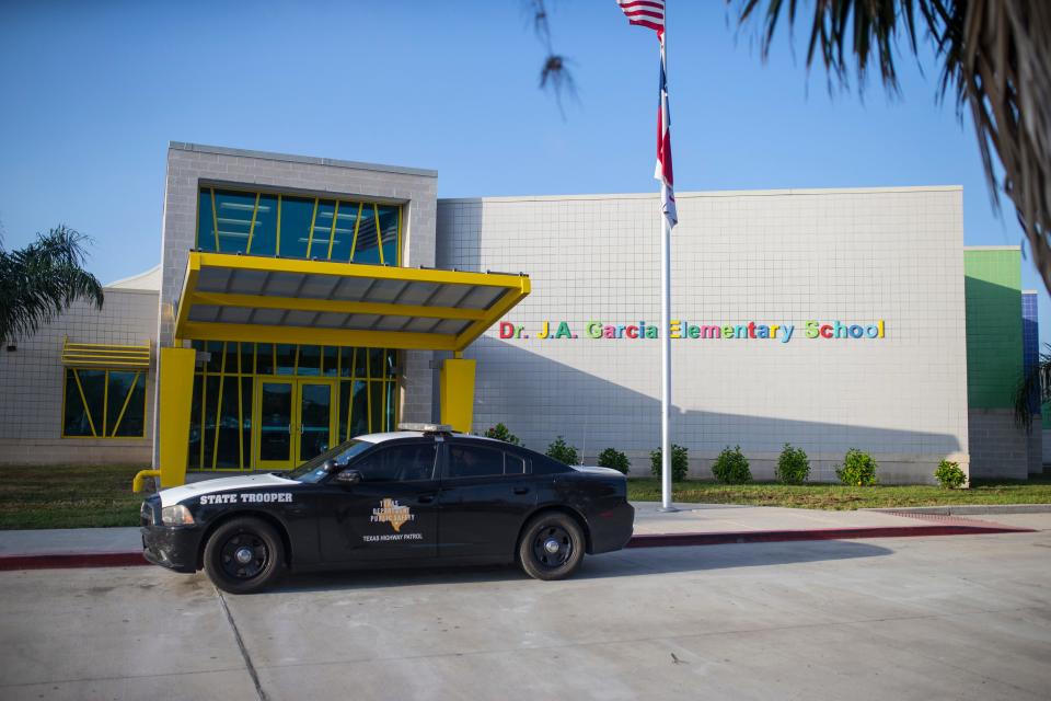 A Texas Department of Public Safety patrol vehicle is seen in front of Garcia Elementary School in this August 2018 file photo.