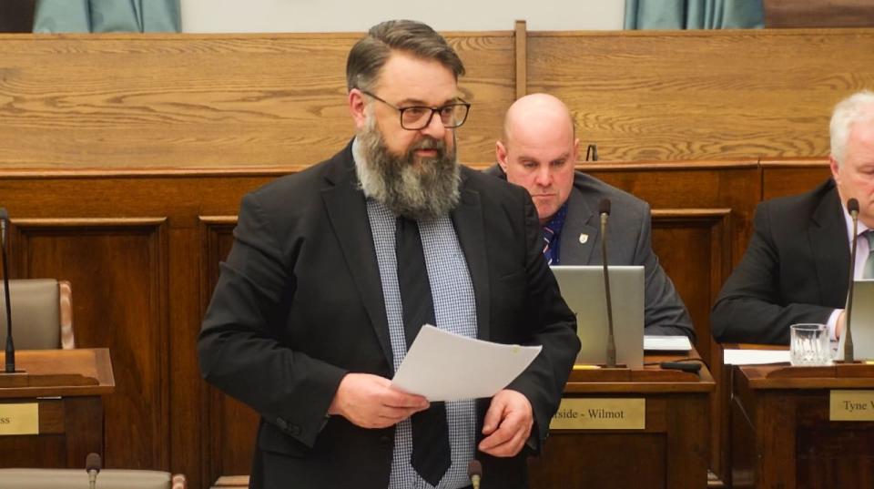 Liberal interim leader Hal Perry pushed the government for details about harassment complaints in the province's executive council office. (Legislative Assembly of P.E.I. - image credit)