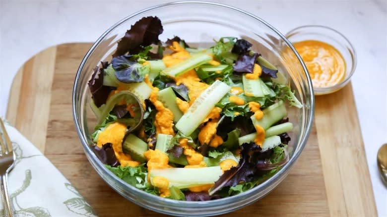 Miso ginger salad in glass bowl