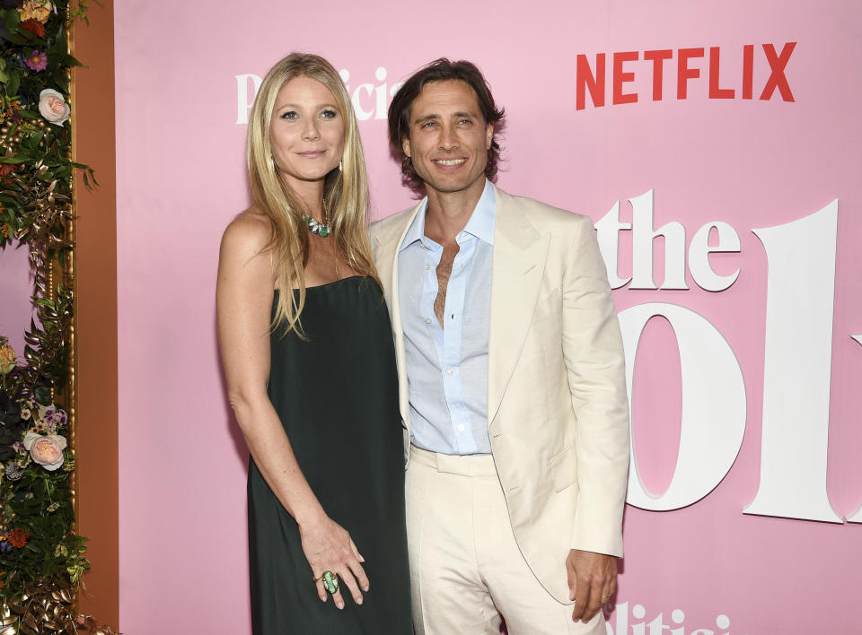 Actress Gwyneth Paltrow, left, and husband Brad Falchuk attends the premiere of Netflix's "The Politician" at the DGA New York Theater on Thursday, Sept. 26, 2019, in New York. (Photo by Evan Agostini/Invision/AP)