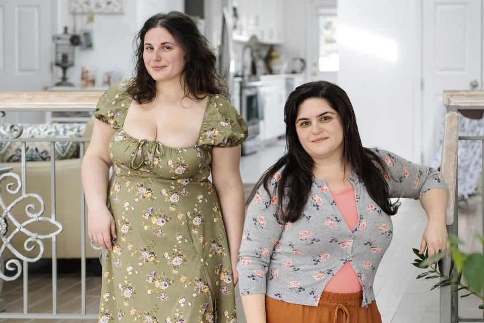 This Feb. 23, 2023, photo shows sisters Jenny Dreizen, left, and Olivia Dreizen Howell in Huntington, New York. The two co-founded Fresh Starts, a website that offers divorce registries. Such registries, akin to marriage and baby registries, help the newly divorced rebuild their lives. (Terrie Howard via AP)