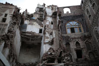 A view shows a rains-collapsed UNESCO-listed building in the old city of Sanaa, Yemen, Wednesday, Aug 10, 2022. (AP Photo/Hani Mohammed)