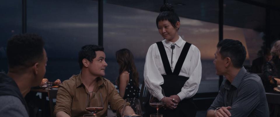 From left, Mark St. Cyr, Arturo Castro, Hong Chau and Rob Yang in the film "The Menu."