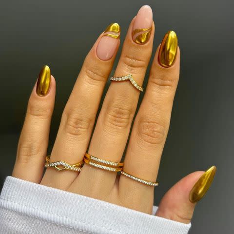 Gold Chrome and Glitters  Gold nails, Golden nails designs, Golden nails