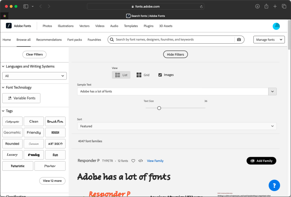 Adobe fonts portal home screen