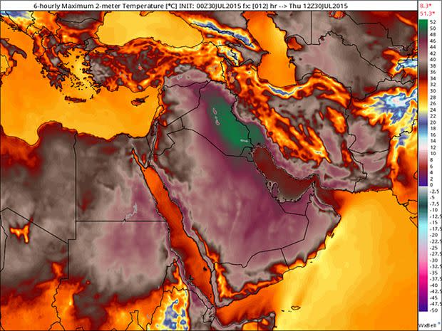 'Heat dome' covers the Middle East to bring temperatures up to bring 'feels like' temperatures up to 74 degrees.