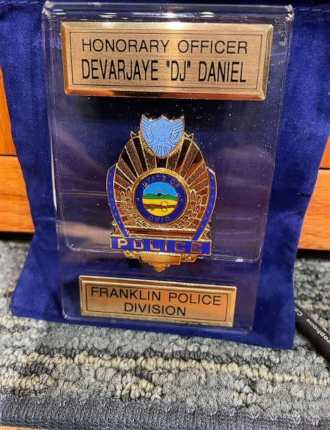 PHOTO: Devarjaye 'DJ' Daniel's honorary badge with the Franklin, Ohio police department. (Franklin Ohio Police Department)