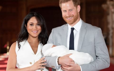 The Duke and Duchess of Sussex with their baby son Archie Mountbatten-Windsor shortly after his birth  - Credit: Dominic Lipinski/PA Wire
