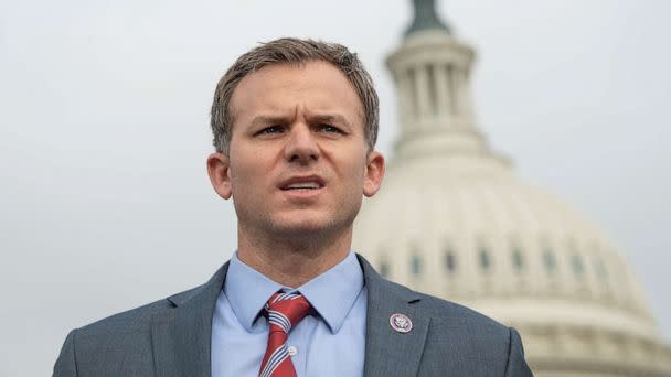 PHOTO: Rep. Blake Moore speaks during a news conference with other House Republican members in Washington, March 17, 2021. (CQ-Roll Call, Inc via Getty Images, FILE)