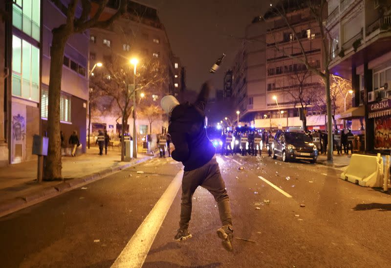 Supporters of Catalan rapper Pablo Hasel protest in Barcelona