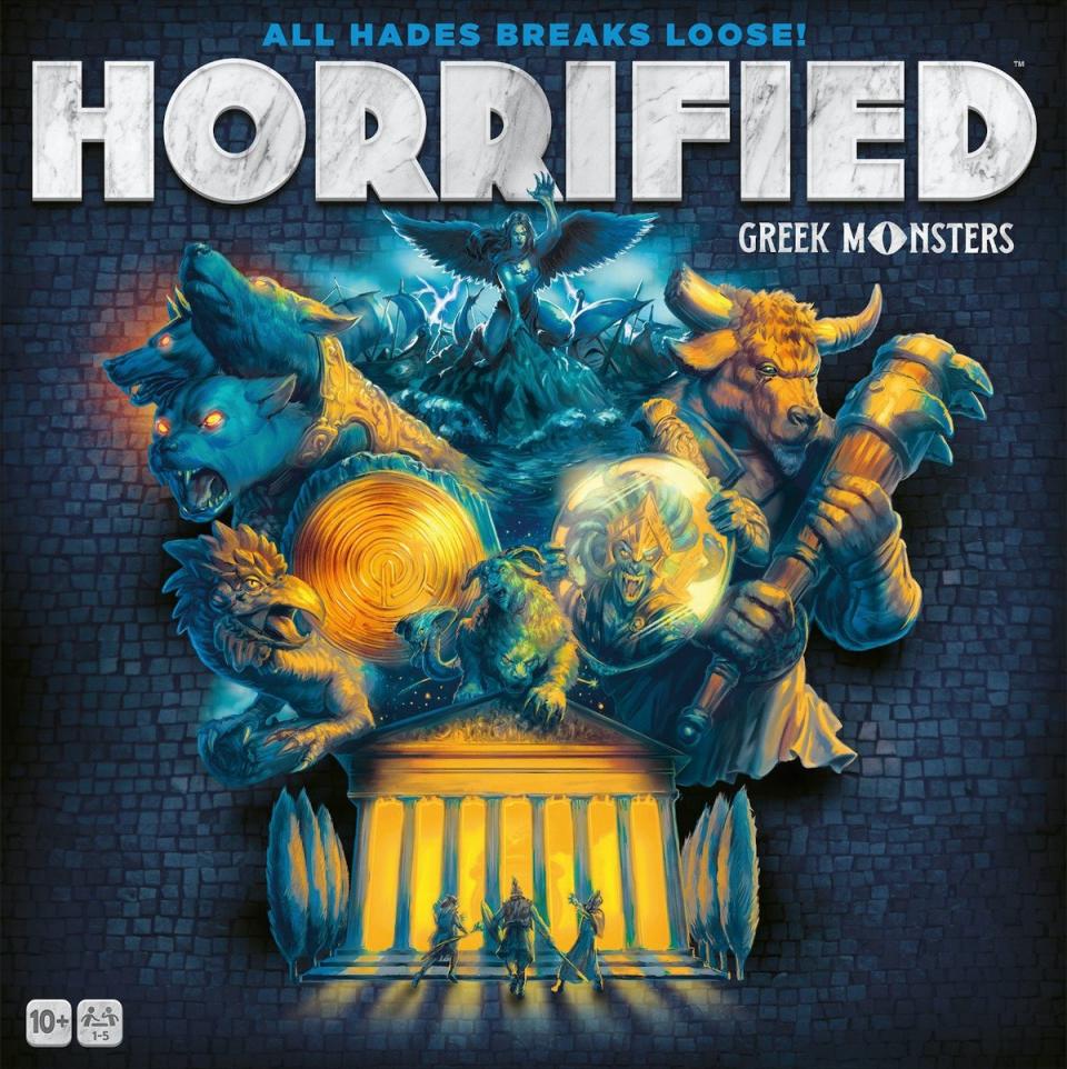 Horrified: Greek Monsters board game box showing illustrated monsters from Greek mythology