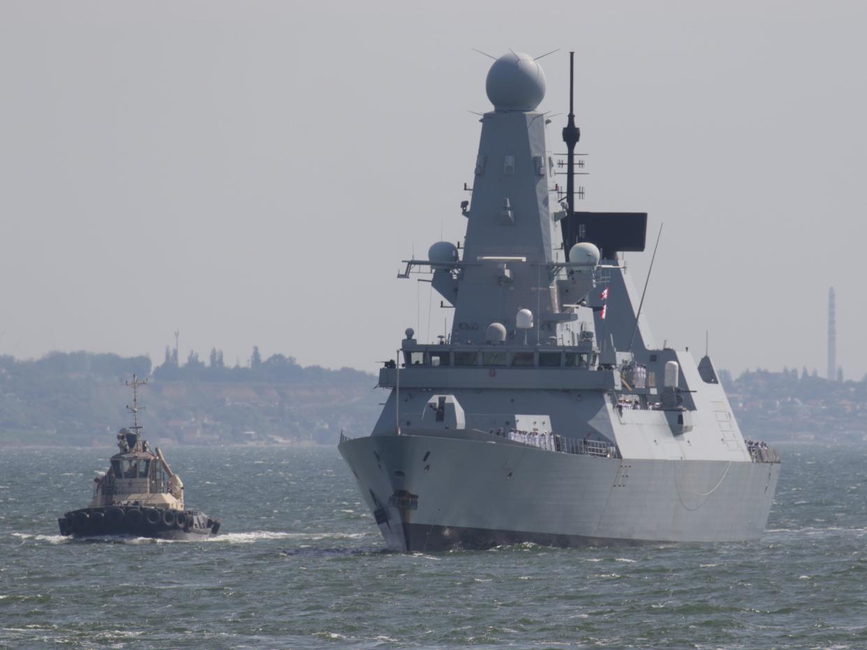 Russia has claimed Royal Navy warship HMS Defender was in “clear violation” of a 1986 agreement by straying into territorial waters (Sergey Smolentsev/Reuters)