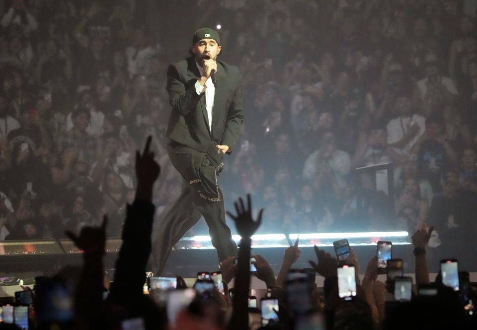 Bad Bunny performs during his Most Wanted Tour at Footprint Center on Feb. 27, 2024.