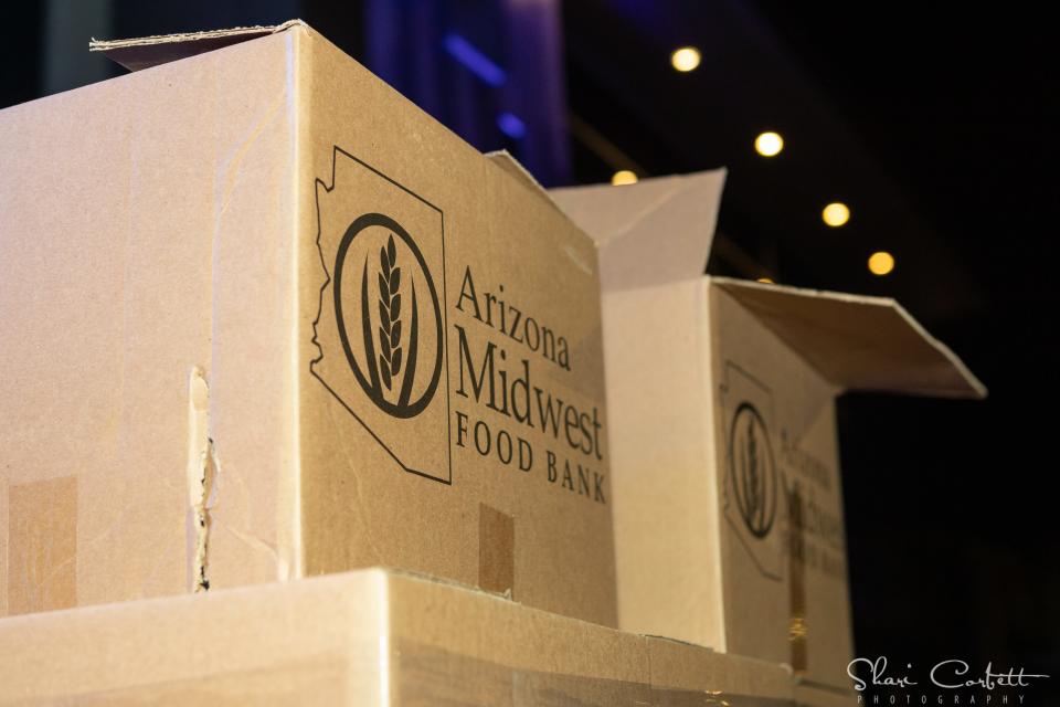 Box from the Arizona Midwest Food Bank at Musically Fed drive-thru.