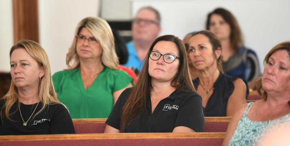 Some of the supporters of Crosley Green listening to the speakers. An April 27, 2022 press conference was held by attorneys for Crosley Green at Bethlehem Missionary Baptist Church in Titusville. Lawyers Keith J. Harrison and Jeane A. Thomas, as well as Crosley Green, his sister and brother, and others spoke to the news media, and supporters.