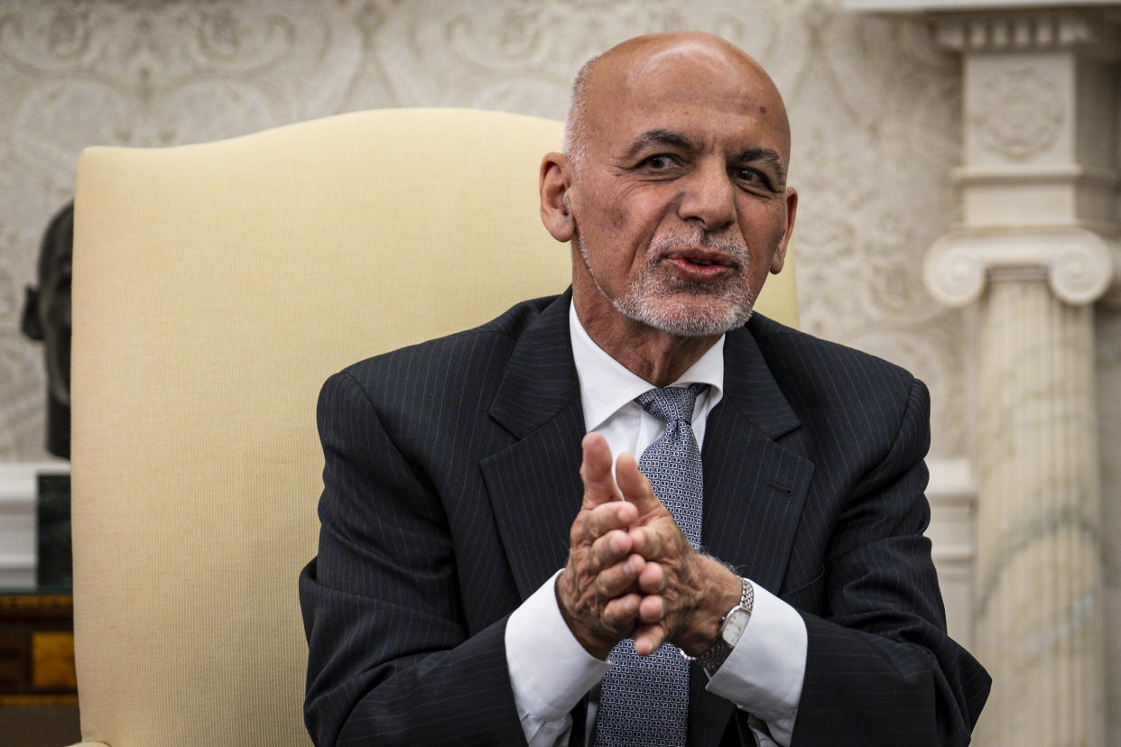 Excellency Mohammad Ashraf Ghani, President of the Islamic Republic of Afghanistan makes a statement to the press in the Oval Office at the White House in Washington, D.C., on Friday, June 25, 2021. (photo by Pete Marovich for Pool/Sipa USA)