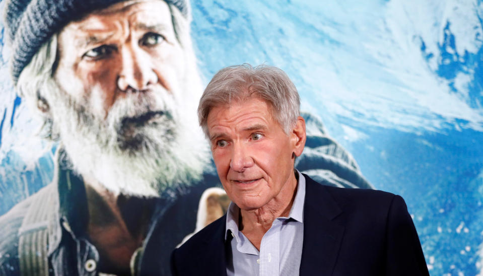 Cast member Harrison ForHarrison Ford, currently starring in The Call of the Wild, addressed politics and the environment in a new interview with CBS. (Photo: REUTERS/Mario Anzuoni)d attends the premiere of "The Call of the Wild" in Los Angeles, California, U.S., February 13, 2020. REUTERS/Mario Anzuoni