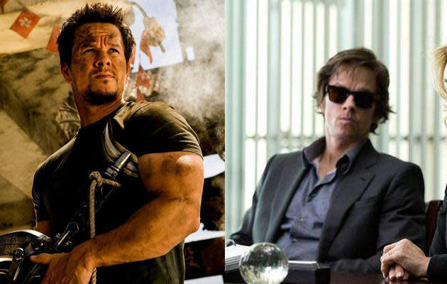 mark wahlberg in 'transformers' (l) and 'the gambler' (r).