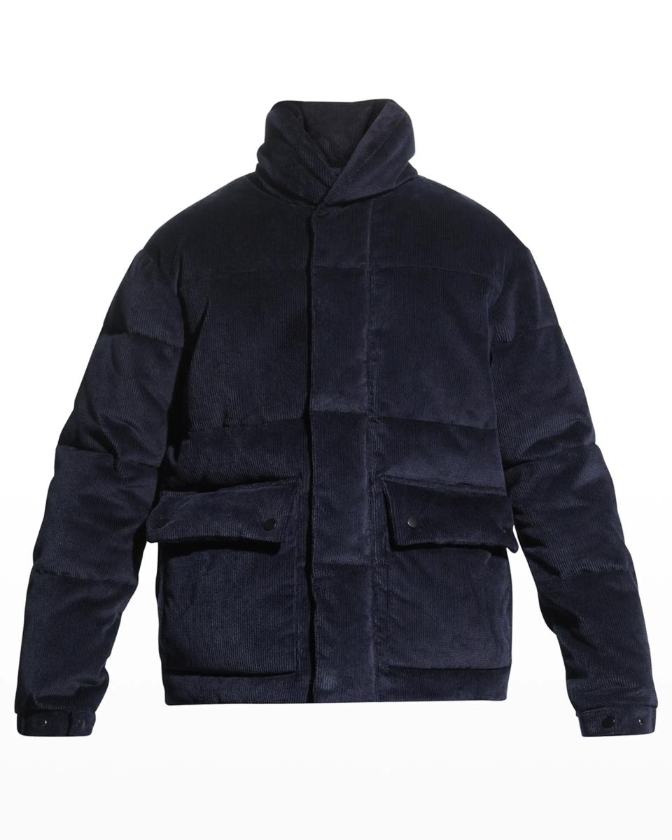Navy blue corduroy puffer jacket