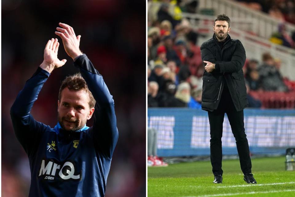 Former Manchester United teammates Tom Cleverley and Michael Carrick will go head-to-head at the Riverside this weekend <i>(Image: PA)</i>
