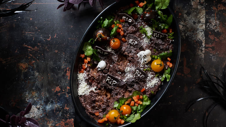 casserole dish with bean dip