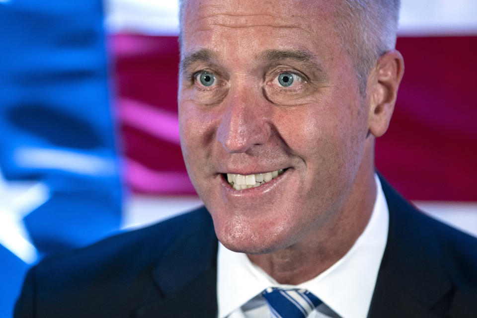 FILE - New York 17th Congressional District Democratic primary candidate U.S. Rep. Sean Patrick Maloney smiles as he delivers his victory speech during an election night party in Peekskill, N.Y., Aug. 23, 2022. Maloney, defeated a state lawmaker running to his left and backed by Alexandria Ocasio-Cortez. (AP Photo/Eduardo Munoz Alvarez, File)