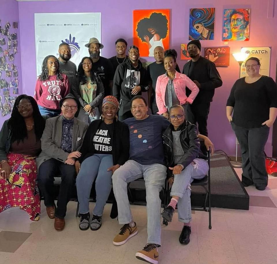 At the semifinals of the BIPOC Playwrights Festival of 2023, the group included, in the front row from left, moderator Aisha Dew and judges Hank West, Vickie L. Evans, Mack Staton and Corlis Hayes.