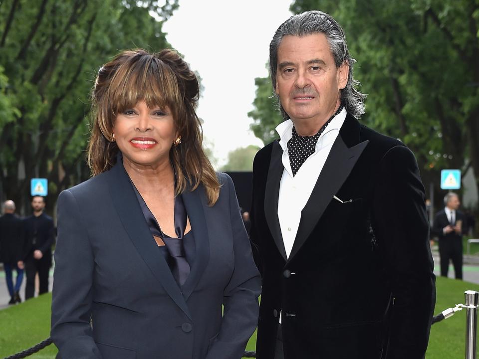 Tina Turner and Erwin Bach attend the Giorgio Armani 40th Anniversary Silos Opening And Cocktail Reception on April 30, 2015 in Milan, Italy