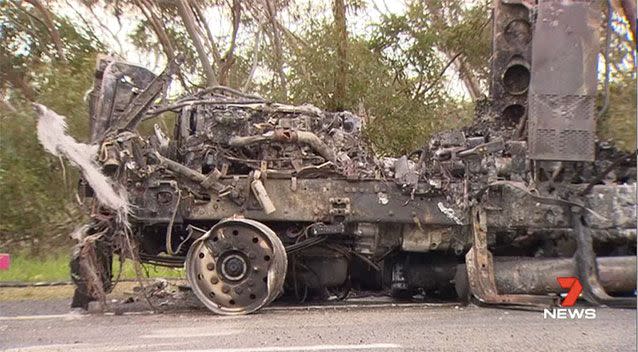 One driver was flown to the Flinders Medical Centre in a stable condition and the other received minor injuries. Picture: 7 News