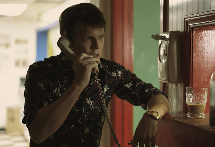 A FRIEND OF THE FAMILY -- “Son of Perdition” Episode 106 -- Pictured: (l-r) Jake Lacy as Robert "B" Berchtold -- (Photo by: Fernando Decillis/Peacock)