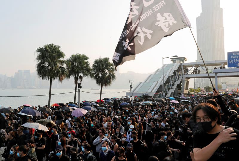 Anti-government protesters attend the "Lest We Forget" rally in Hong Kong