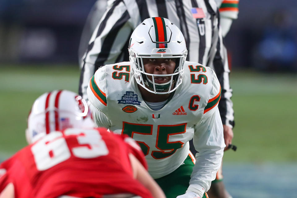 Miami Hurricanes linebacker Shaquille Quarterman can kick-start his NFL draft stock vs. Miami in the opener. (Getty Images)