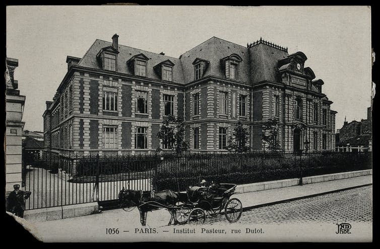 <span class="caption">The Institut Pasteur, Paris.</span> <span class="attribution"><a class="link " href="https://commons.wikimedia.org/wiki/File:The_Institut_Pasteur,_Paris._Wellcome_V0049875.jpg" rel="nofollow noopener" target="_blank" data-ylk="slk:Wellcome Images;elm:context_link;itc:0;sec:content-canvas">Wellcome Images</a>, <a class="link " href="http://creativecommons.org/licenses/by/4.0/" rel="nofollow noopener" target="_blank" data-ylk="slk:CC BY;elm:context_link;itc:0;sec:content-canvas">CC BY</a></span>