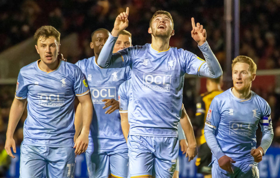 Mansfield Town season preview 2023/24  James Gale of Mansfield Town celebrates scoring during the Sky Bet League Two match between Newport County and Mansfield Town at Rodney Parade on April 18, 2023 in Newport, Wales. (Photo by Athena Pictures/Getty Images)