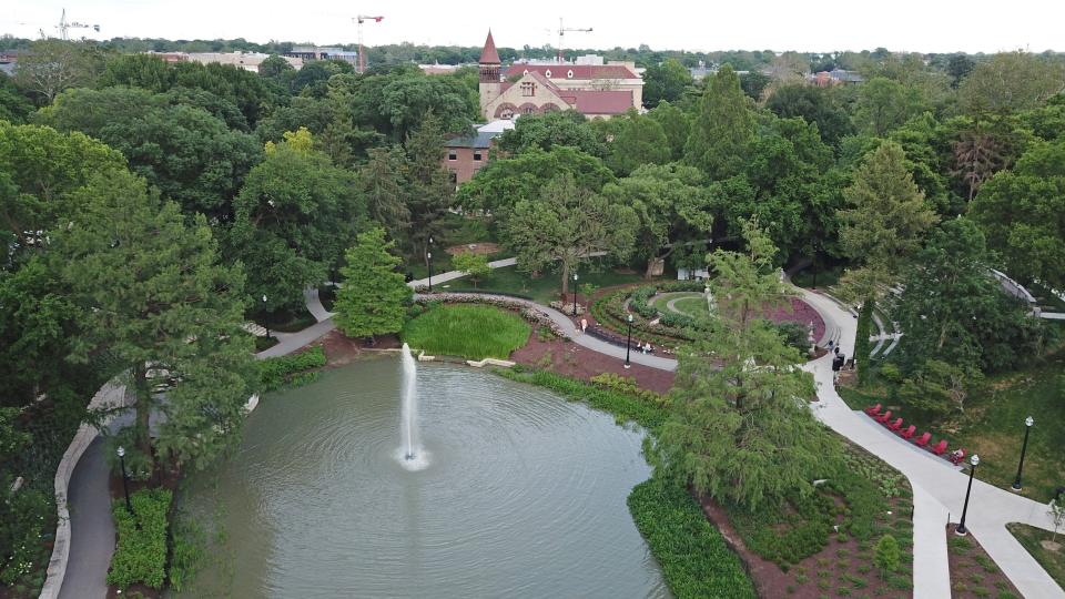 Mirror Lake on the Ohio State University campus Photographed Tuesday, June 16, 2020.