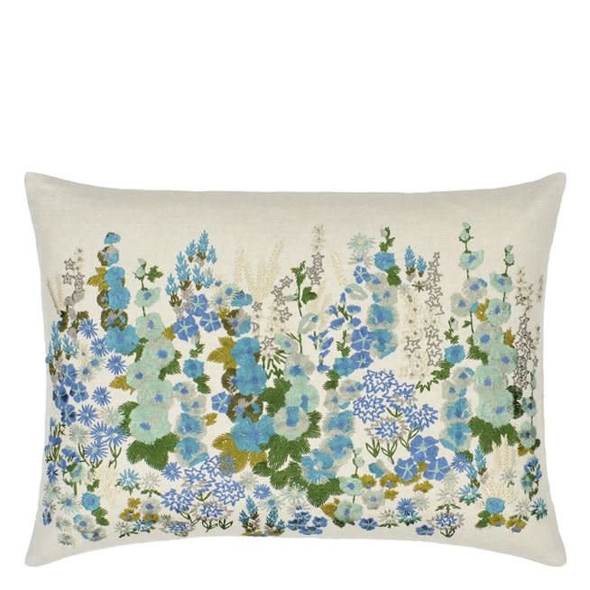 Hollyhock Celadon Decorative Pillow