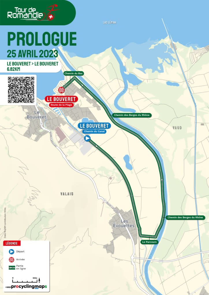 Route map for prologue at 2023 Tour de Romandie
