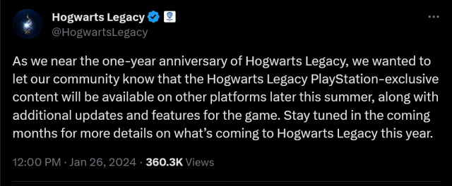 Hogwarts Legacy's PlayStation-exclusive content is coming to other