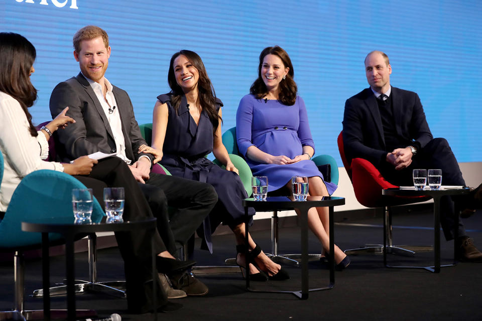 Meghan Markle with Prince Harry, Prince William and Kate Middleton at the Royal Foundation Forum in 2018